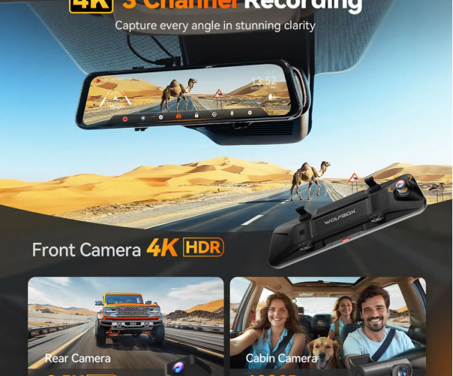 3-канальний відеореєстратор WOLFBOX G900 Tripro Cabin Version